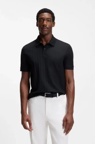 Vertical-stripe polo shirt in mercerised cotton