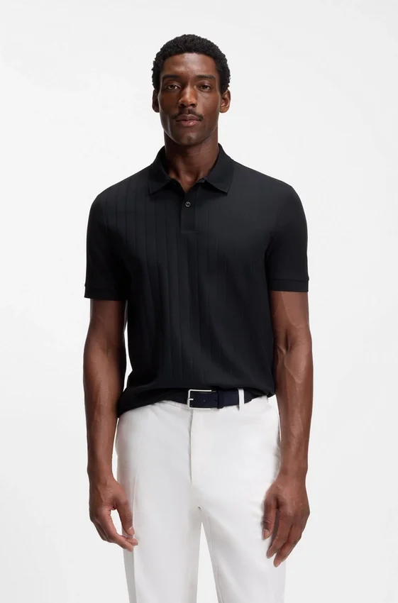 Vertical-stripe polo shirt in mercerised cotton Vertical-stripe polo shirt in mercerised cotton