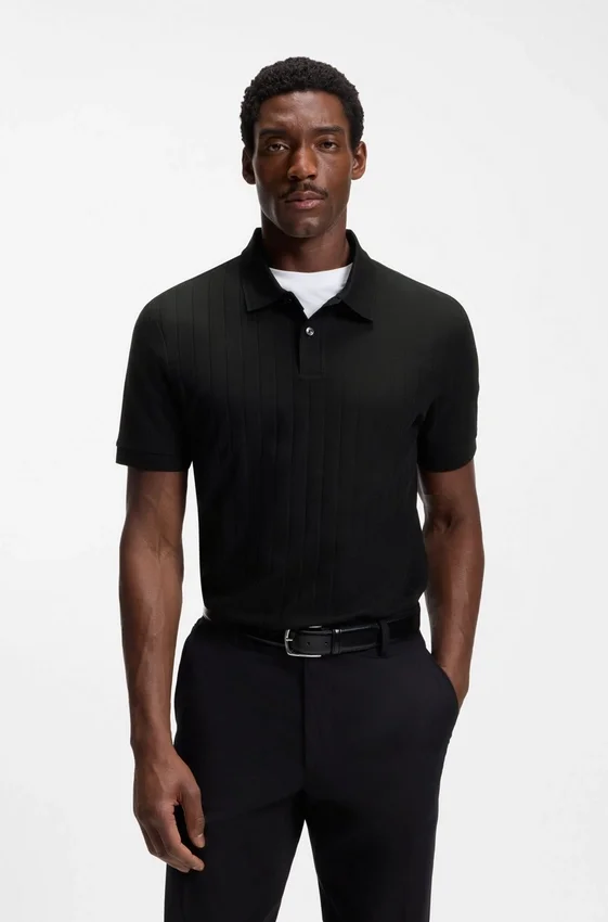 Vertical-stripe polo shirt in mercerised cotton Vertical-stripe polo shirt in mercerised cotton