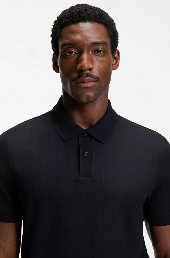 Vertical-stripe polo shirt in mercerised cotton Vertical-stripe polo shirt in mercerised cotton