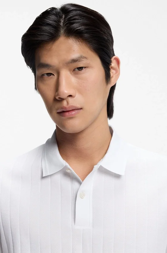 Vertical-stripe polo shirt in mercerised cotton Vertical-stripe polo shirt in mercerised cotton