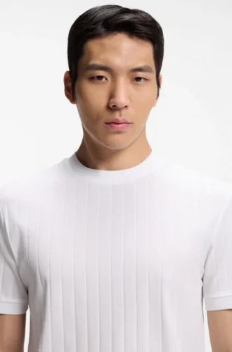 Vertical-stripe T-shirt in mercerised cotton