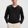 Virgin-wool sweater with V neckline