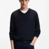Virgin-wool sweater with V neckline