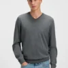 Virgin-wool sweater with V neckline