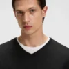 Virgin-wool sweater with V neckline