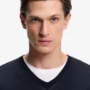 Virgin-wool sweater with V neckline