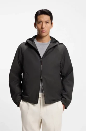 Virgin-wool windbreaker with hood