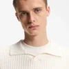 Waffle-structure knit polo with Johnny collar