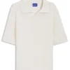 Waffle-structure knit polo with Johnny collar