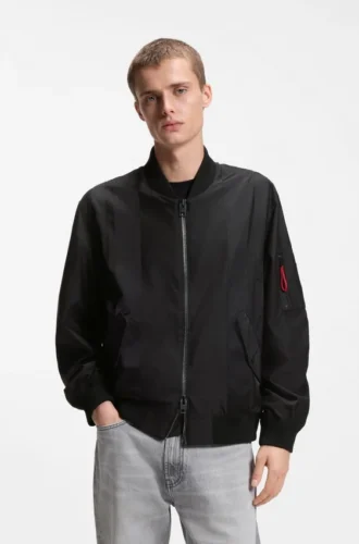 Water-repellent bomber jacket in coated satin