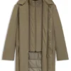 Water-repellent coat with detachable bib