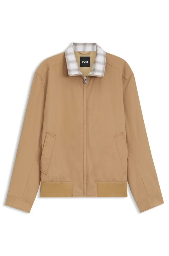Water-repellent jacket with checkered collar Water-repellent jacket with checkered collar