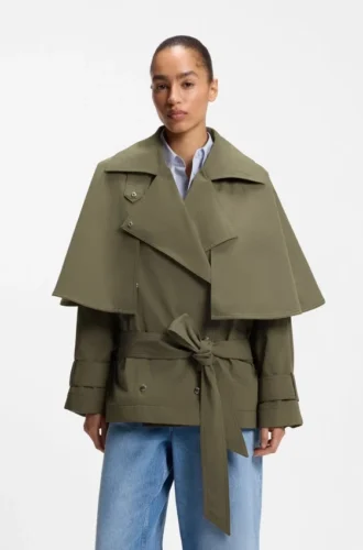 Water-repellent trench coat with belt