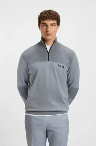 Water-repellent zip-neck sweater in a cotton blend