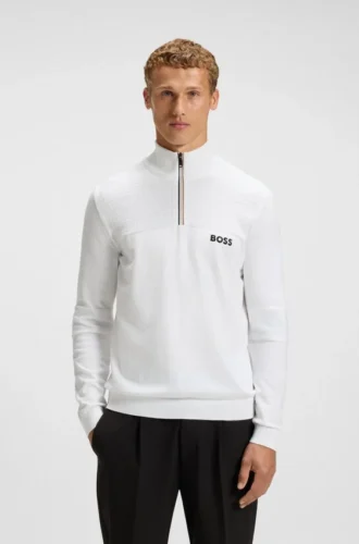 Water-repellent zip-neck sweater in a cotton blend