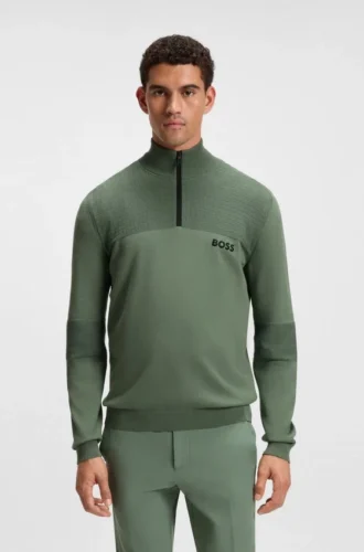 Water-repellent zip-neck sweater in a cotton blend