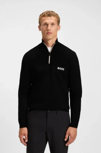 Water-repellent zip-neck sweater in a cotton blend