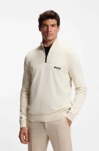 Water-repellent zip-neck sweater in a cotton blend