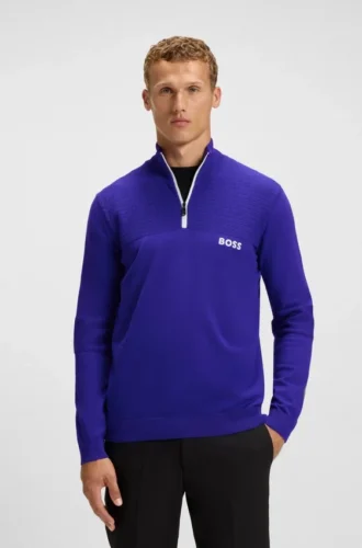 Water-repellent zip-neck sweater in a cotton blend