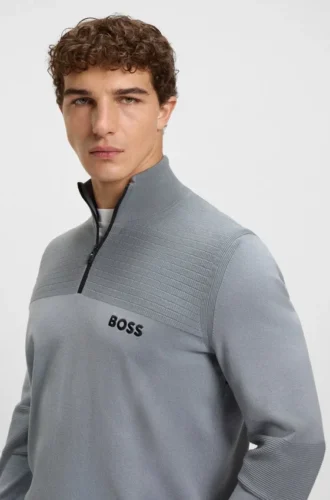 Water-repellent zip-neck sweater in a cotton blend