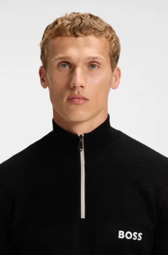 Water-repellent zip-neck sweater in a cotton blend