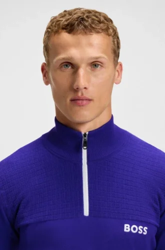 Water-repellent zip-neck sweater in a cotton blend