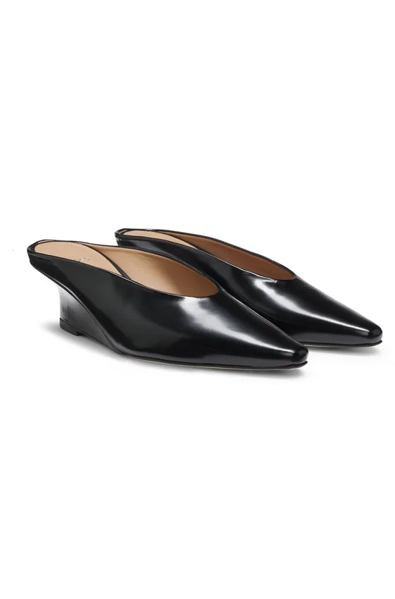 Wedge-heel mules in leather Wedge-heel mules in leather
