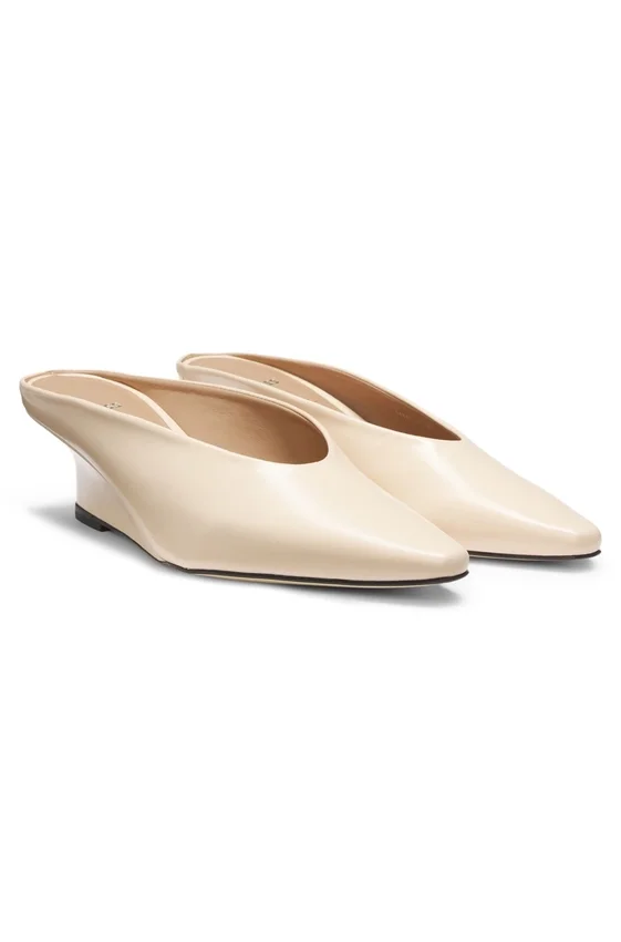 Wedge-heel mules in leather Wedge-heel mules in leather