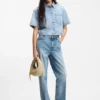 Wide-leg jeans in blue stretch denim