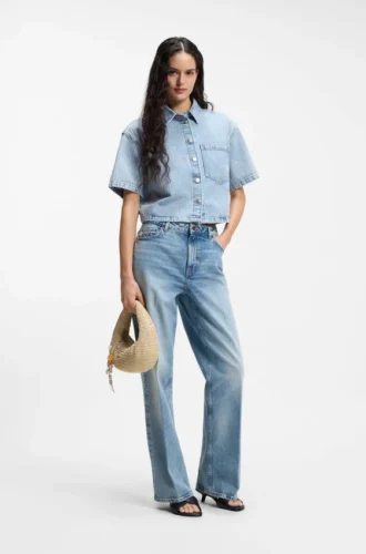 Wide-leg jeans in blue stretch denim