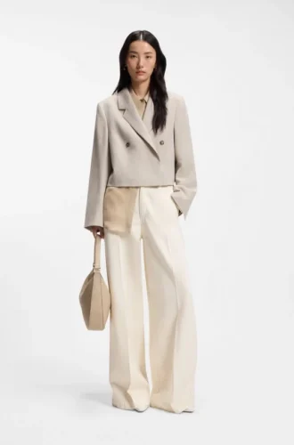 Wide-leg jeans in cream denim with front crease