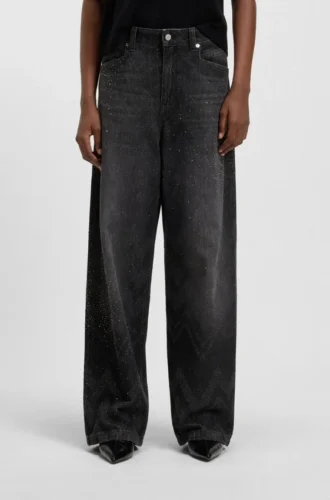 Wide-leg jeans in crystal-embellished denim