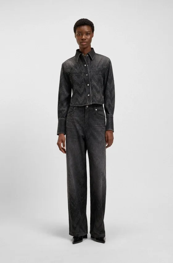 Wide-leg jeans in crystal-embellished denim Wide-leg jeans in crystal-embellished denim