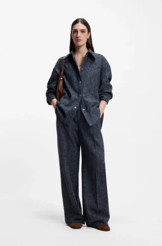 Wide-leg trousers in stretch tweed