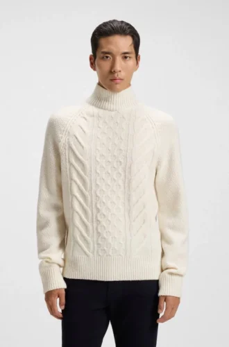 Wool-silk sweater with cable knit
