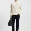 Wool-silk sweater with cable knit