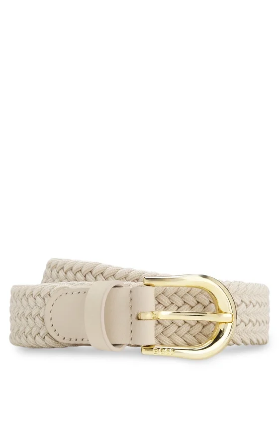 Woven belt with leather trims Woven belt with leather trims