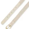 Woven belt with leather trims Woven belt with leather trims