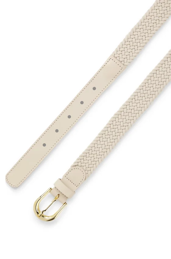 Woven belt with leather trims Woven belt with leather trims