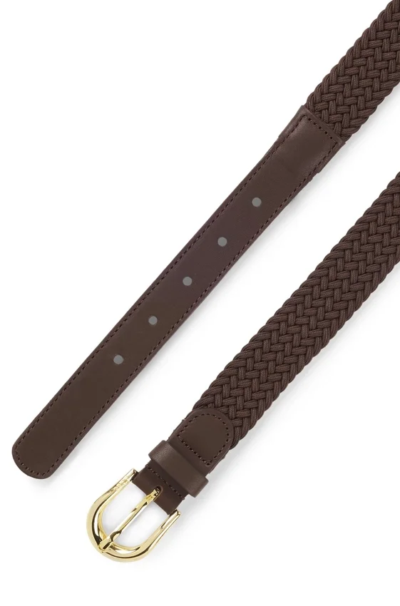 Woven belt with leather trims Woven belt with leather trims