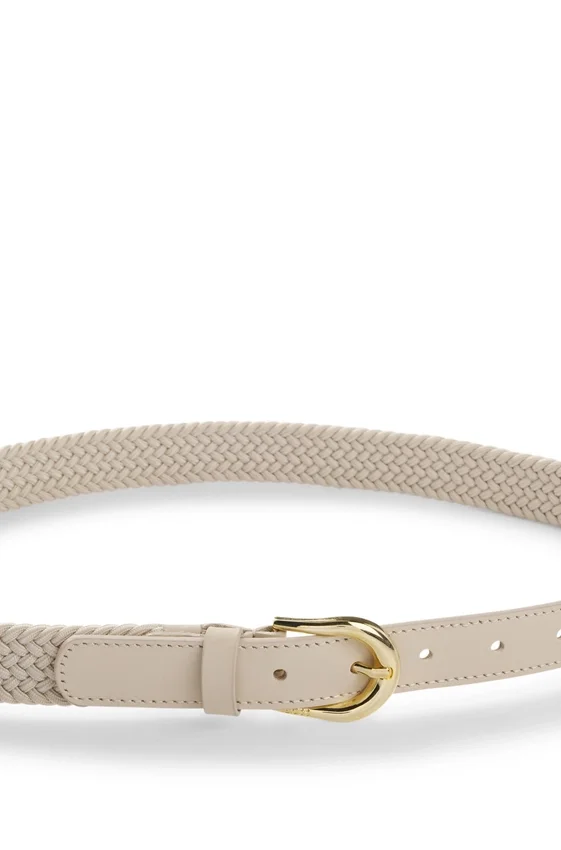 Woven belt with leather trims Woven belt with leather trims