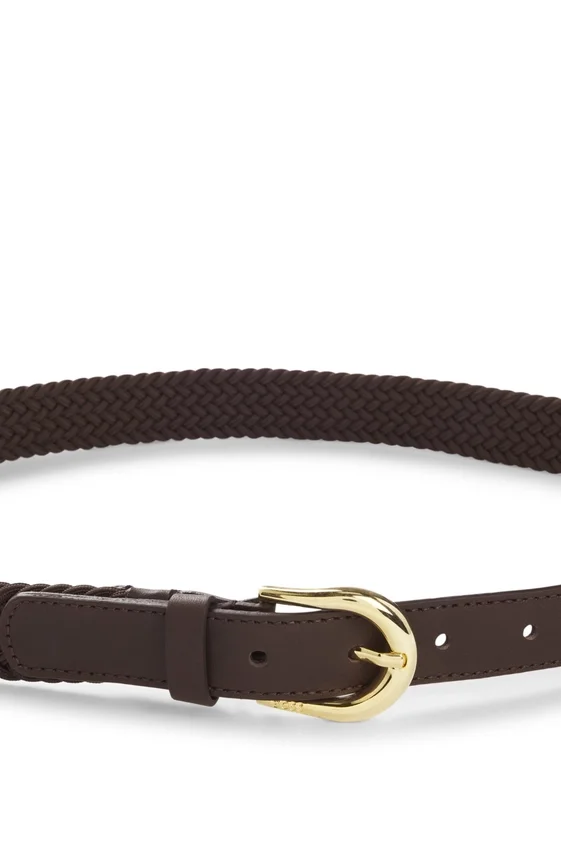 Woven belt with leather trims Woven belt with leather trims
