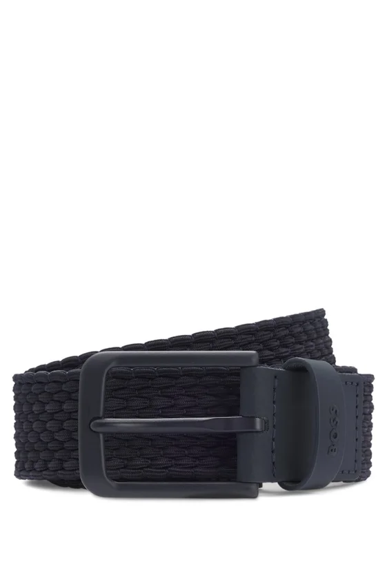 Woven belt with leather trims and logo detail Woven belt with leather trims and logo detail