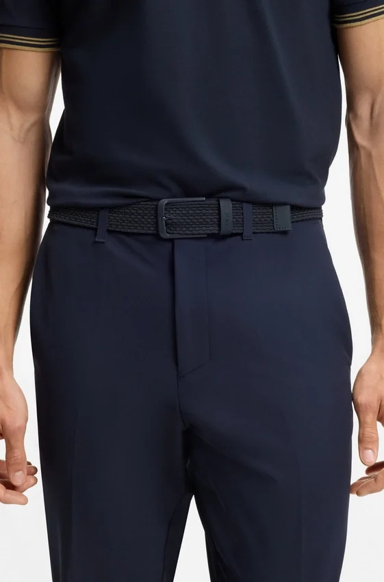 Woven belt with leather trims and logo detail Woven belt with leather trims and logo detail