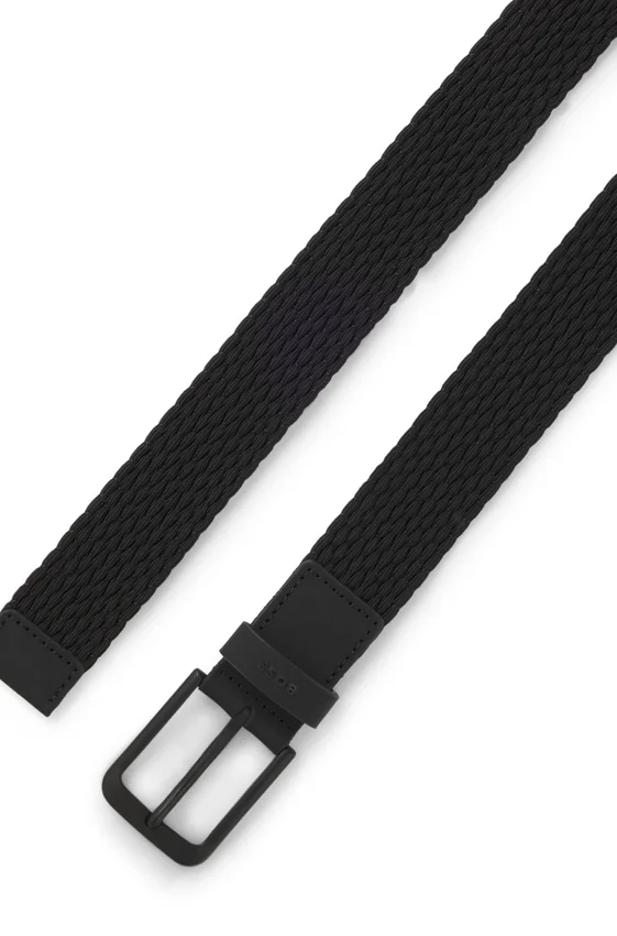 Woven belt with leather trims and logo detail Woven belt with leather trims and logo detail