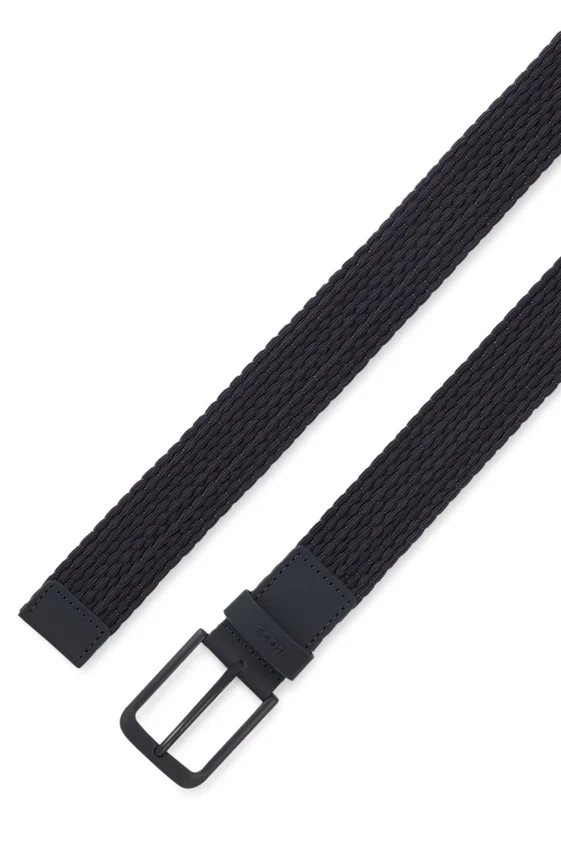 Woven belt with leather trims and logo detail Woven belt with leather trims and logo detail