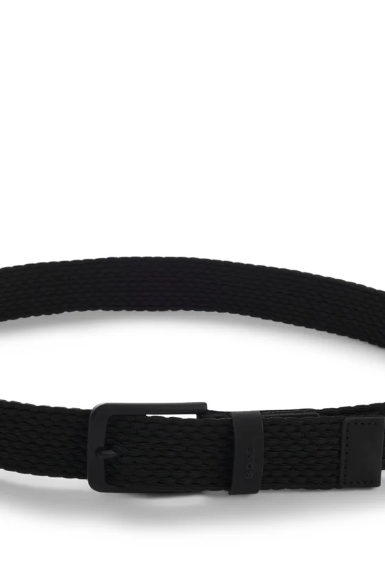 Woven belt with leather trims and logo detail Woven belt with leather trims and logo detail