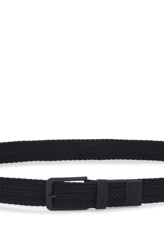Woven belt with leather trims and logo detail Woven belt with leather trims and logo detail