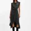 Wrap-skirt dress with cowl neck